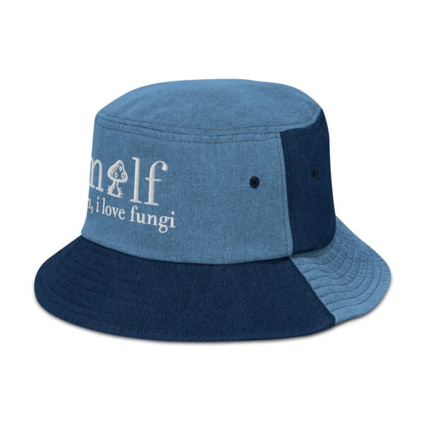 milf denim embroidered bucket hat | man, i love fungi sun hat