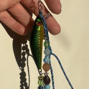 Green fishing lure bag charm